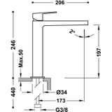 Wastafelmengkraan tres project 1-hendel uitloop recht 19.7 cm rond rvs