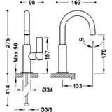 Wastafelmengkraan tres project 1-hendel uitloop gebogen 17 cm rond rvs