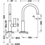 Wastafelmengkraan tres project 1-hendel uitloop gebogen 20 cm rond rvs