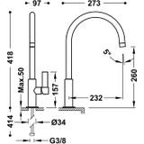 Wastafelmengkraan tres project 1-hendel uitloop gebogen 26 cm rond rvs