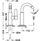 Bidetmengkraan tres project hendel uitloop gebogen 16,5 cm rond rvs