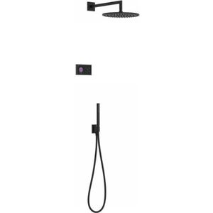 Tres Shower Technology elektronische inbouwthermostaat met regendouche 30cm met wandarm en handdouche mat zwart