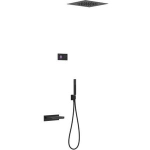 Badkraanset tres shower technology inbouw elektrische thermostaat met waterval en plafond hoofddouche handouche mat zwart