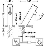 Elektronische fonteinkraan tres tempo base schuin chroom