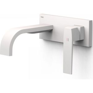 Wastafelmengkraan Inbouw Tres Slim Exclusive Gebogen Uitloop en Lange Hendel Mat Wit