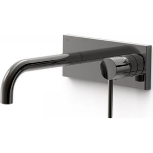 Wastafelmengkraan inbouw tres study exclusive met afdekplaat gebogen uitloop 18 cm en hendel metallic zwart