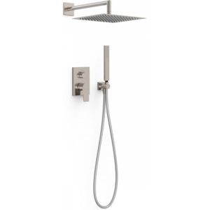 Regendoucheset Inbouw Tres Project 30 cm Vierkant Met Wandarm en Handdoucheset met Staafhanddouche RVS