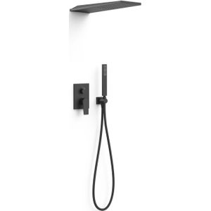 Regendoucheset Inbouw Tres Project Vierkant 30 cm Met Wanddouche en Handdoucheset met Staafhanddouche Rapid Box Mat Zwart