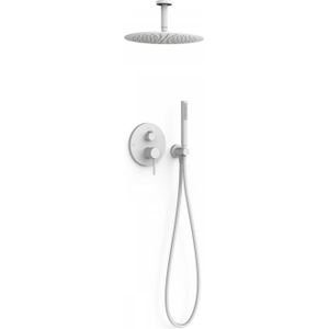 Regendoucheset Inbouw Tres Study Exclusive Rond 30 cm Met Plafondarm en Handdoucheset met Staafhanddouche Rapid Box Mat Wit