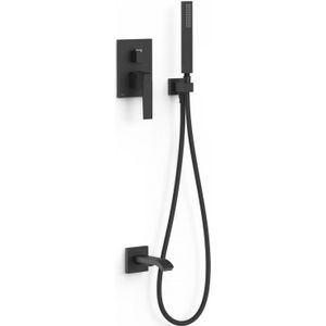 Badkraan Inbouw Tres Slim Exclusive met Handdoucheset, Wanduitloop en Mengkraan Mat Zwart
