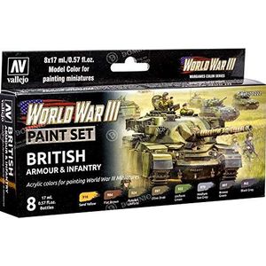 Vallejo 070222 kleurenset, Britse pantsering en infanterie, WWIII modelbouwaccessoires, verschillende kleuren