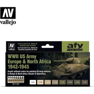 Acrylicos Vallejo 071625 Kleurenset, WWII US Army Europa & Noord-Afrika, 1942-1945 modelbouw