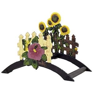 Ferrestock FSKPM012 Vintage wandslanghouder model decoratieve zonnebloemen gemaakt van gekleurd smeedijzer met voldoende ruimte voor het oprollen van een slang