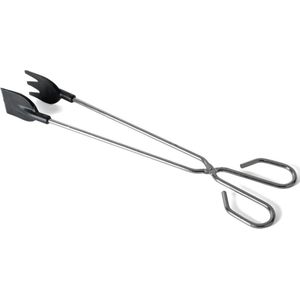 Barbecuetang/vleestang RVS zilver/zwart met vork/lepel kartelrand 35 cm - Barbecue/bbq tangen