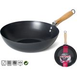 Zwarte wok/wokpan 28 cm met anti-aanbak laag - Wokpannen - Koken - Wokken