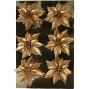 Gerimport Kerstboom bloemen op clip - 6x stuks - goud - kunststof - kerstornamenten