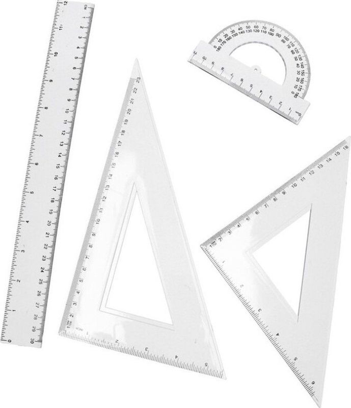 School/wiskunde linialen set 4 delig - 3 mm dik - Rekenlinealen