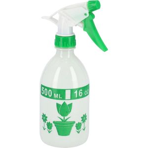 Waterverstuivers/spuitflessen 500 ml transparant/groen - Plantenspuiten/schoonmaakspuiten