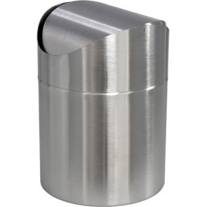Gerimport Prullenbakje - 1L - zilver - rvs - kantelbare deksel - 12 x 17 cm