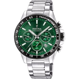 Festina Herenhorloge F20560/4 Timeless Chronograaf Roestvrijstalen behuizing 316L Zilver 316L Roestvrij Staal Armband Zilver, zilverkleurig, Armband