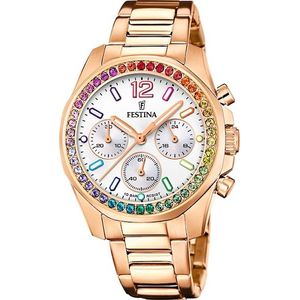 Festina Damen Uhr F20639 2 Boyfriend Rainbow, Edelstahl, rose vergoldet