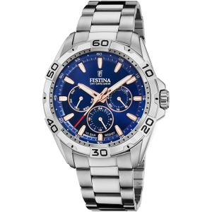 Festina Multifunktionsuhr Festina Herrenuhr Edelstahl silber, (Multifunktionsuhr), Herren Armbanduhr rund, Edelstahlarmband silber, Luxus