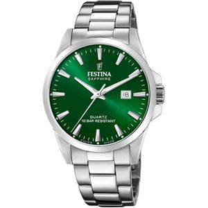 Festina Herenhorloge F20024/6 klassieke roestvrijstalen behuizing 316L zilver 316L roestvrij stalen armband zilver, groen, groen