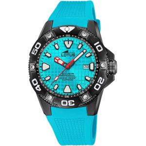LOTUS Herenhorloge 18928/A duiker, behuizing van roestvrij staal, zwart, rubberen band, blauw, riem, Blauw, riem
