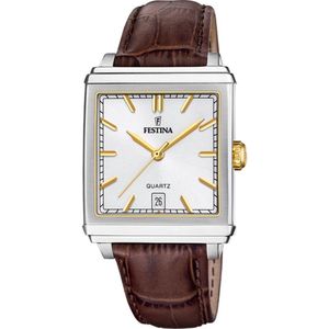 Festina Herenhorloge F20681/4 on The Square behuizing van roestvrij staal grijs lederen band bruin, grijs, klassiek, grijs., Klassiek