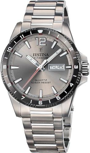 Festina F20698/1 Heren Horloge - Mineraalglas - Titanium/Staal - Zilverkleurig - Ø 43 mm - Quartz - Vouw/Vlindersluiting - 10 ATM (zwemmen)