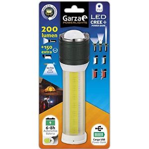 Garza - LED-zaklamp van aluminium met draaibare kop voor focus, batterij tot 8 uur koud licht 6500 K aan de zijkant 150 LM en 200 LM. IP44, zwart, S