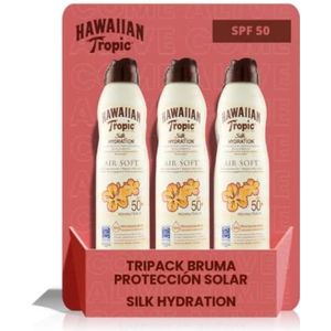 Hawaiian Tropic Bruma Silk Hydratation Air Soft Tripack zonnelotion spray SPF 50, waterdicht, 12 uur bescherming, formaat 177 ml, 3 stuks