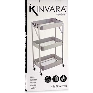 Kinvara Keuken/badkamer trolley - L45 x B30 x H78 cm - grijs - metaal - opvouwbaar - met wielen - 3 lagen