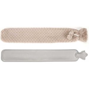 Giftdecor Warmwater kruik - 2 liter - pluche hoes in beige - Lang model - 14 x 75 cm - bedkruiken - kinderen/volwassenen