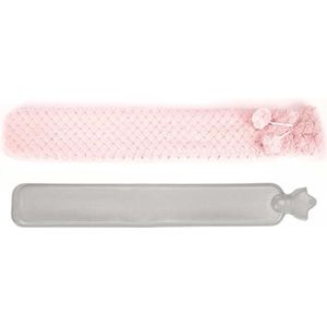 Giftdecor Warmwater kruik - 2 liter - pluche hoes in roze - Lang model - 14 x 75 cm - bedkruiken - kinderen/volwassenen