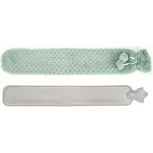 Giftdecor Warmwater kruik - 2 liter - pluche hoes in groen - Lang model - 14 x 75 cm - bedkruiken - kinderen/volwassenen