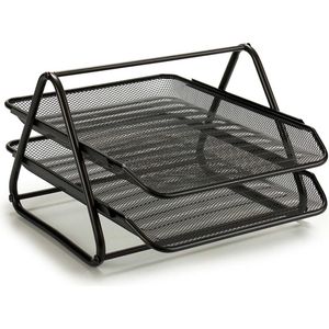 Pincello Brievenbakje/postbakje 2 laags - metaal - zwart - A4 formaat - 30 x 35 x 21 cm