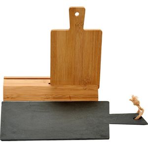 Set van 2x stuks snijplanken leisteen en bamboe 17 x 31 cm - Snijplankenset/serveerplanken