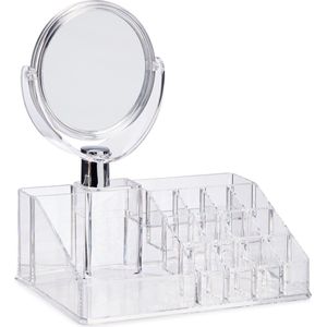 Make-up organizer/opberger 16-vaks met spiegel 22 x 12 cm van kunststof - Make-up houder