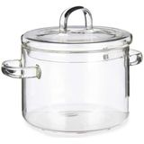 Vivalto Kookpan met deksel - borosilicaat glas - 1L - D14 x H19 cm - transparant