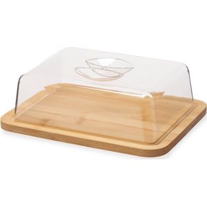 Kaas snijplank/serveerplank/opbergdoos rechthoek met deksel 25 x 19 cm - Kaasplanken - Kaas serveren en bewaren