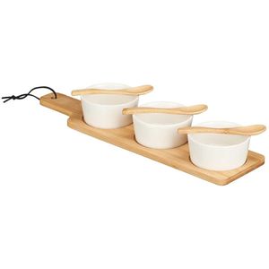 Alpina serveerplank met 6x schaaltjes - bamboe/aardewerk - L24 cm