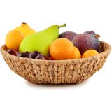 Kinvara Fruitschaal/fruitmand Rattan - gevlochten riet - D34 x H9 cm - naturel - rond