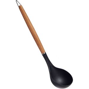 Lovers Kook/keuken gerei - soep lepel - zwart/bruin - kunststof/hout - 32 cm