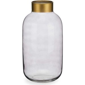Bloemenvaas - luxe decoratie glas - grijs transparant/goud - 14 x 30 cm