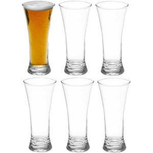 Vivalto Bierglazen - Flutes/vaas - transparant glas - 6x stuks - 320 ml - Conische vorm - Cadeau
