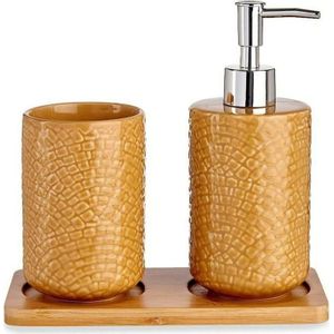 Badkamer Accessoires Set - 3-delig - Camel Bruin - Keramiek