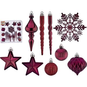 Krist+ ornamenten set - 32x - wijn/bordeaux rood - kunststof