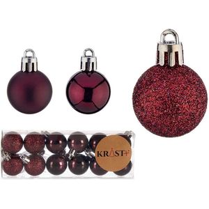 Krist+ kleine kerstballen - 12x stuks - wijn/bordeaux rood - kunststof - 3 cm