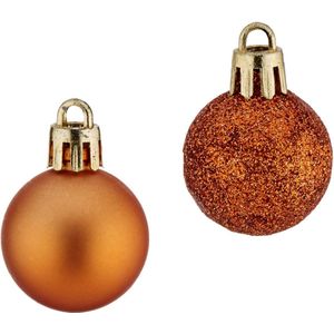 12x stuks kerstballen oranje kunststof 3 cm glitter en mat - Kerstbal